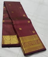 Burgundy Vaira Oosi Checks Vintage Kanjeevaram Saree in monotone look