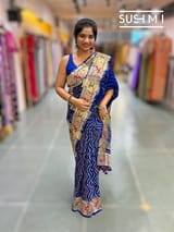 Royal Blue bandhej saree with embroidery : S62F203