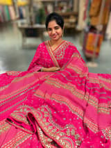 Pink Kareena Inspired Gorgette Saree with allover mirrors