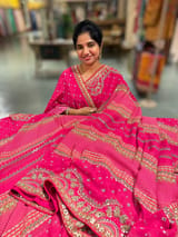 Pink Kareena Inspired Gorgette Saree with allover mirrors