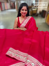 Dark Pink pure Organza with sabhya borders : S62F147