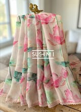 Pure lenin saree with statement Pichwai Print