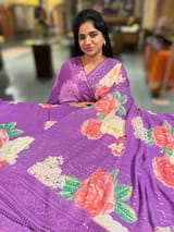 Purple georgette sequence saree with statement floral print SS5046