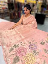 Peach Pink Tissue Georgette Saree with petite point emb SS50110