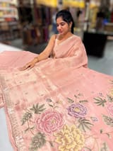 Peach Pink Tissue Georgette Saree with petite point emb SS50110