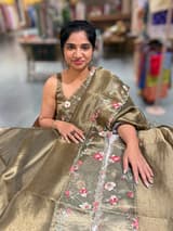 Mehendi Pure Tissue Saree with embroidered border