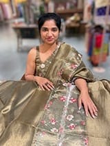 Mehendi Pure Tissue Saree with embroidered border