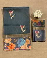 Elephant Grey Tussar Dhupion Saree with Floral printed mashru borders SS50463