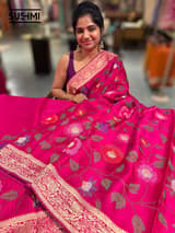 Dark Pink  Banaras Mashru Silk with embroidery