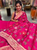 Dark Pink  Banaras Mashru Silk with embroidery