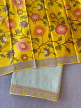 Mint & Yellow Combo Banarasi Tissue Brocade saree SS50218