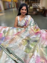 Printed Organza Tissue stripes saree with embroidery