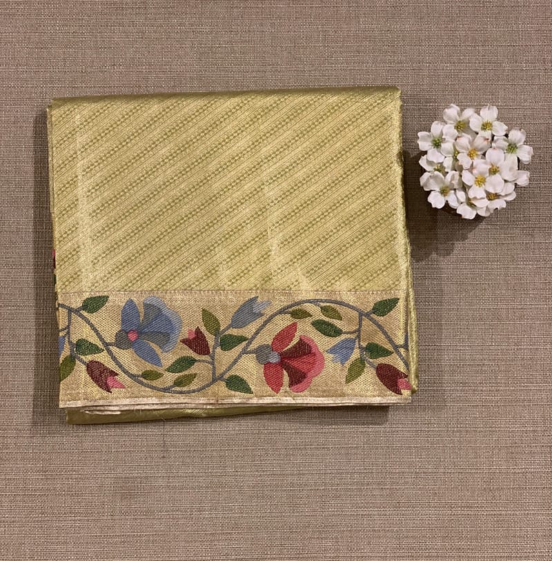 Apple Green Kanchi Tissue Brocade Saree With jamdani inspired embroidery SS50203