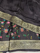 Black Mashru Banaras with embroidery SS5009