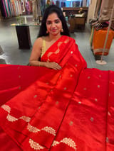 Reddish Orange  Poona Silk Saree