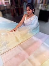 Ombre dyed Pure Organza Saree with parsi gara embroidery SS50282