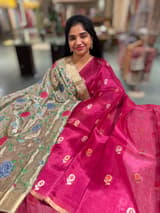Ruby Pink Handloom Banarasi Tissue with meenakari sona rupa flower motifs
