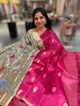 Ruby Pink Handloom Banarasi Tissue with meenakari sona rupa flower motifs