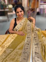 Golden Yellow kanchi Tissue saree with paithani inspired embroidery