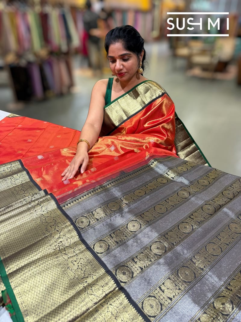 Orangish Red Tissue Vintage Kanjeevaram : S62F123