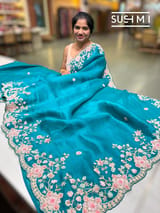Peacock Green Pure Organza heavy handwork saree