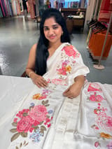 Halfwhite Designer Chinnon & Satin Fusion Saree SS5032