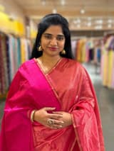 Bright Pink chaderi Tissue saree with designer tissue blouse