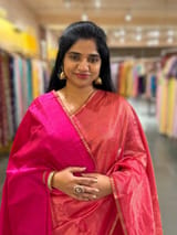 Bright Pink chaderi Tissue saree with designer tissue blouse