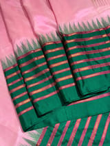 Lotus Pink Ponduru Khadi Saree  in 80’s Count with Kanchi Style Emerald Green borders