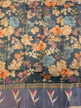 Elephant Grey Tussar Dhupion Saree with Floral printed mashru borders SS50463