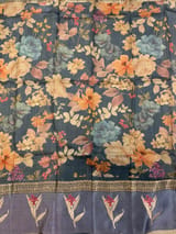 Elephant Grey Tussar Dhupion Saree with Floral printed mashru borders SS50463