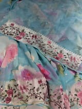 Pastel Blue  Printed georgette Saree With Tissue Embroidered Border SS5054