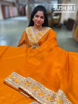 Marygold Orange pure Organza with sabhya borders : S62F146