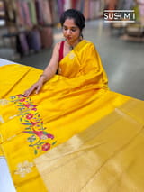 Yellow mashru Saree with embroidery : S62F141