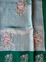 Bottle Green Premium Handloom Designer Tissue saree with exquisite embroidery