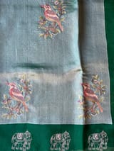 Bottle Green Premium Handloom Designer Tissue saree with exquisite embroidery