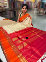 Ivory checks Vintage Kanjeevaram Saree SS50152