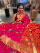 Rani Pink Pure Handloom Allover Pythani Saree