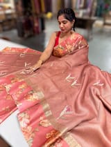 Dark Onion Pink Tussar Dhupion Saree with Floral printed mashru borders SS50462