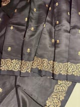 Black Poona Silk Saree with Mashru Open Borders