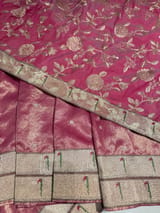 Ruby Pink Tissue Saree with pythani inspired muniya borders SS50546