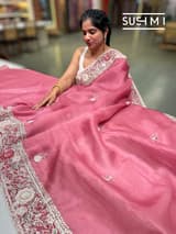 Brick Red Pure Organza Saree with heavy intricate Handwork DSCL044
