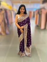 Brinjal Pure Mashru Satin Saree with embroidery