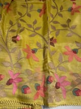 Lime yellow Tissue georgette saree with embroidery