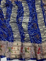 Royal Blue bandhej saree with embroidery : S62F203