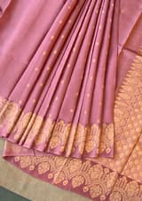 Onion Pink Poona Silk Saree with heavy weaving open Mashru border