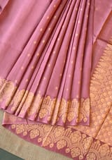 Onion Pink Poona Silk Saree with heavy weaving open Mashru border