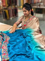 Chikoo–Copper Blue Ombre Satin Saree with Petite Point Border SS5024
