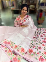 Lilac Pink kora tissue saree with pythani inspired embroidery