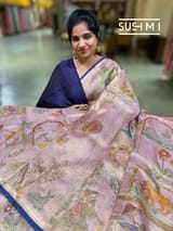 Pastel Pink Banarasi printed Tissue saree with handwork S62F057